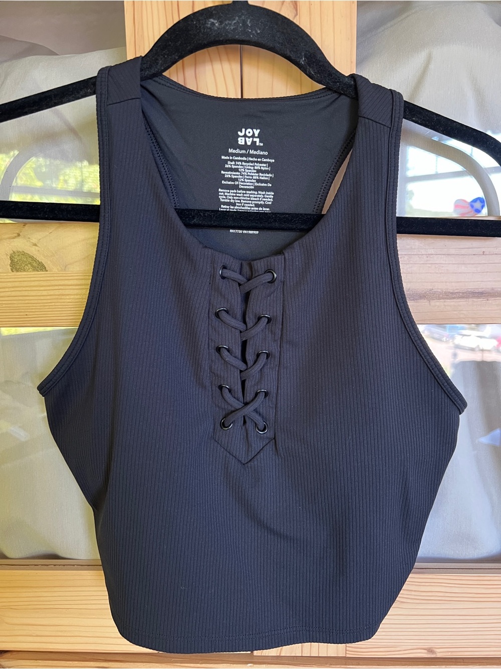 JoyLab Black Ribbed Lace-Up Tank Top